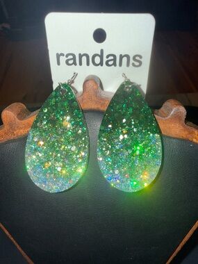 Randans Green Glitter Teardrop Earrings